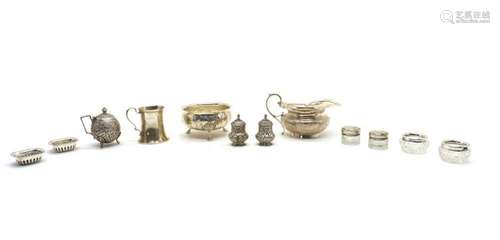 An Indian silver three-piece condiment set,