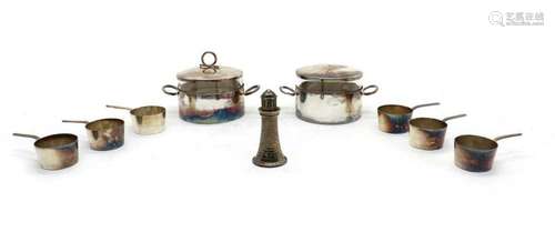 A set of six silver plated miniature saucepans