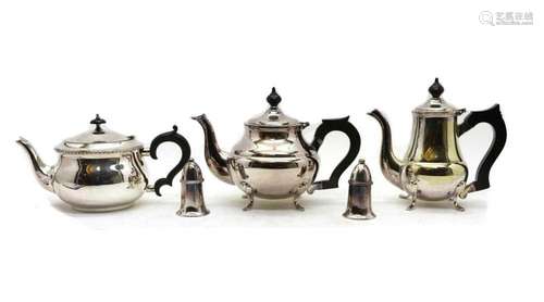 A mixed three-piece silver-plated teaset,