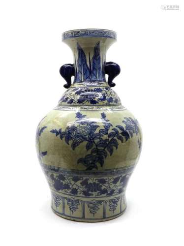 A large Chinese blue and white vase,