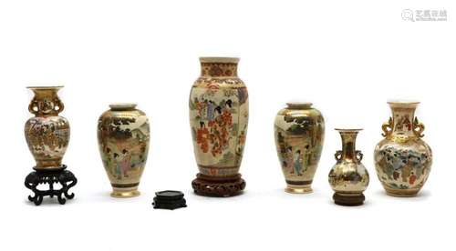 A collection of six Japanese Satsuma ware vases,