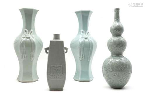 A collection of Chinese celadon vases,