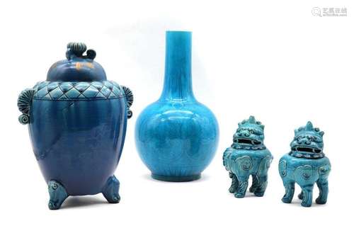 A collection of Japanese and Chinese blue enamelled porcelai...