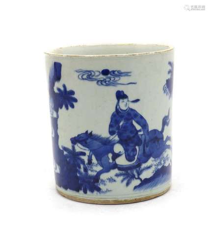 A Chinese blue and white porcelain brush pot or bitong,