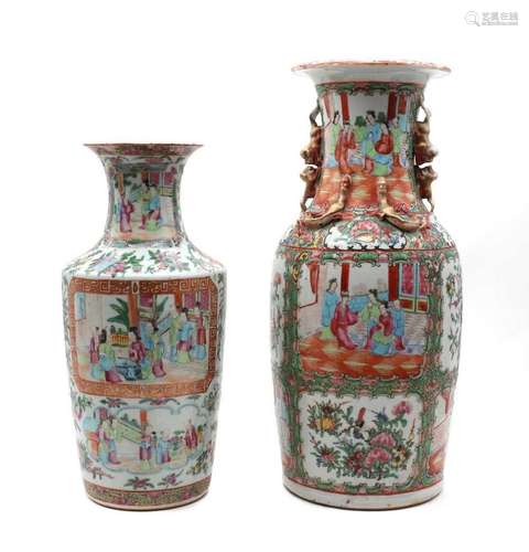 Two Chinese Canton enamelled famille rose vases,