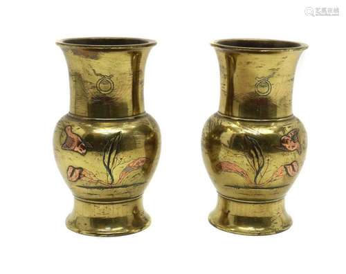 A pair of Chinese brass vases