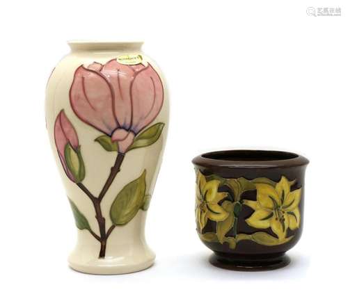 A Moorcroft pottery Magnolia pattern vase,