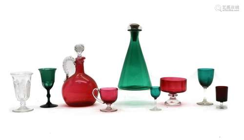 A collection of cranberry glass,