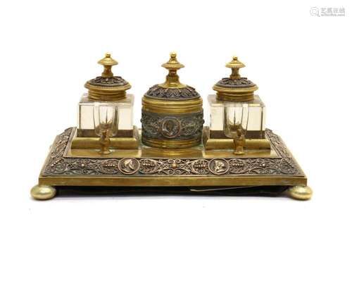 A Napoleon III cast brass inkstand,