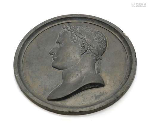 A French lead portrait medallion of Napoleon as Emperor