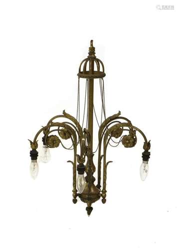 A brass five branch centre light,