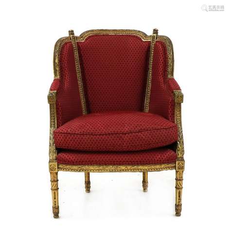 A French gilt framed armchair,