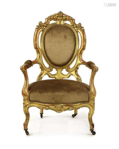 A gilt framed armchair,