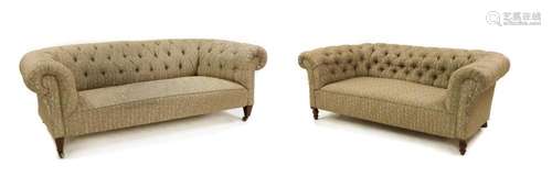 A near pair of Chesterfield sofas,