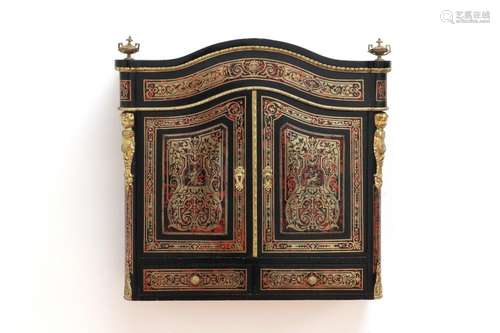 A tortoiseshell and brass inlaid boulle work wall cabinet,