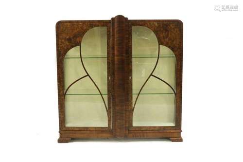 An Art Deco walnut display cabinet,