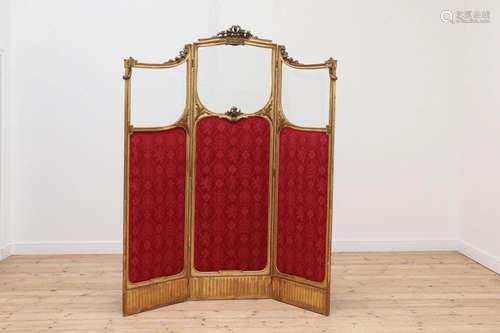 A gilt-framed three-fold screen,