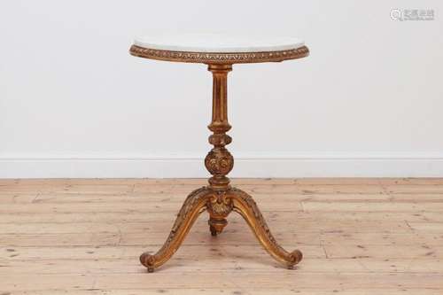 A George III style carved giltwood and marble top tripod tab...