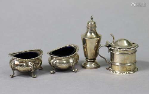 An Edwardian silver drum mustard pot with gadrooned rim, Lon...