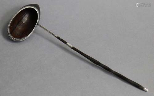 A rare 18th century punch ladle with coconut-shell oval bowl...