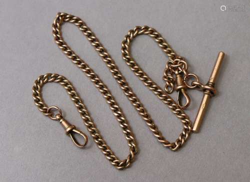 A 9ct. gold Albert with bar spring fastener to either end, 1...