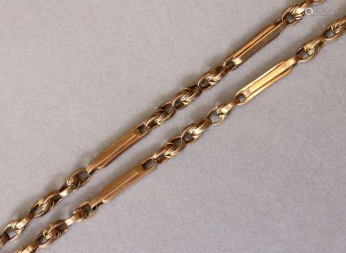 A 9ct. gold watch chain with spring fastener to either end, ...