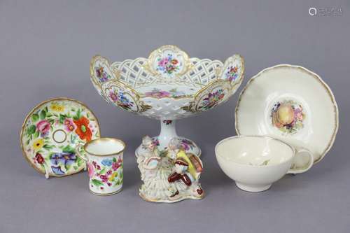 A Meissen porcelain floral-decorated comport with pierced &a...