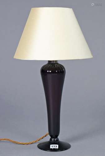 A 20th century Amethyst glass table lamp on fluted tapering ...