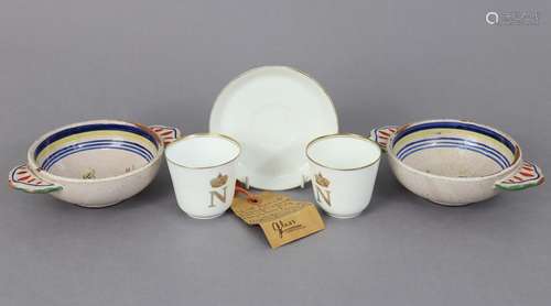 A pair of Quimper ware circular two-handled bowls with paint...