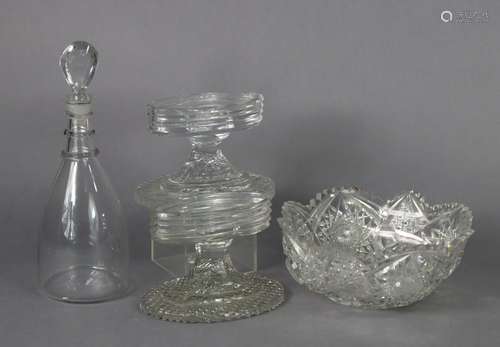 A pair of 19th century heavy cut glass oval stands, each wit...