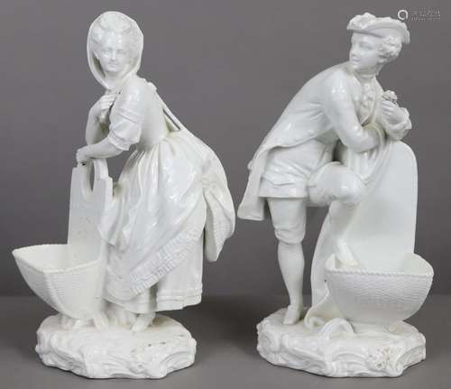 A pair of 19th century continental white-glazed porcelain st...