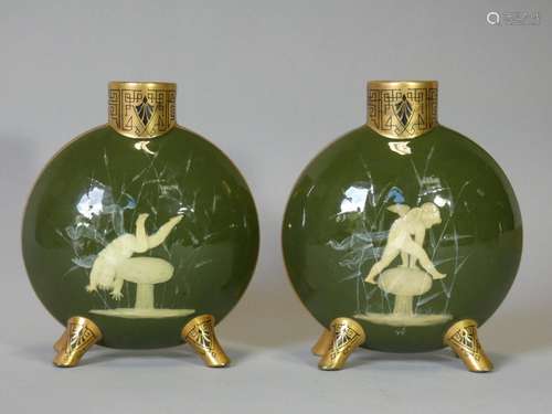 A PAIR OF MOORE Bros. PORCELAIN PILGRIM FLASKS with pate-sur...