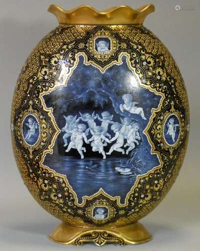 AN EXHIBITION-QUALITY COALPORT PORCELAIN LARGE ENAMELLED VAS...