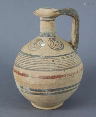 AN ANCIENT CYPRIOT BI-CHROME WARE POTTERY VESSEL, painted wi...