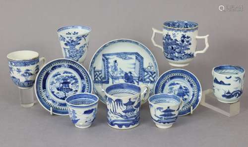 A group of ten items of 18th century Chinese blue & whit...