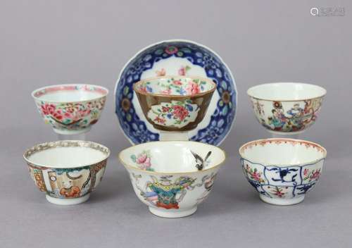 Six various 18th century Chinese porcelain teabowls, includi...