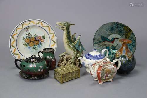 A studio pottery model of a dragon, 14” high; a Royal Doulto...