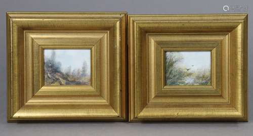 SILAS WOOD. A pair of small oil paintings on board of figure...