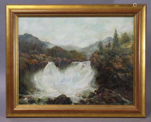 GEORGE BAIN (1881-1968) A highland river landscape with a fi...