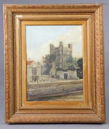 ENGLISH SCHOOL, 19th century. A view of Rochester Castle. Oi...