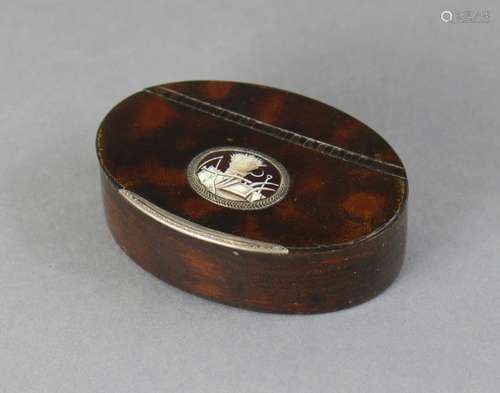 A Georgian lacquer-decorated oval snuff box inset harvest-sc...