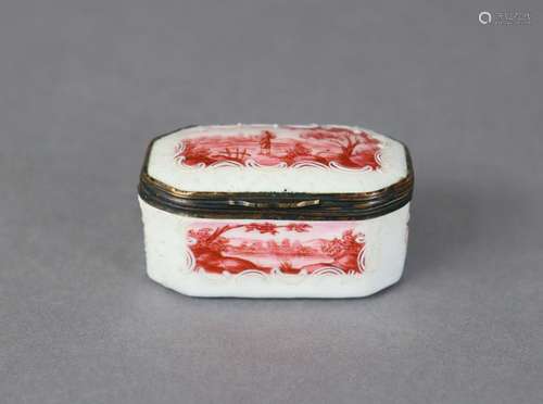 A 19th century enamel snuff box with sepia decoration of cou...