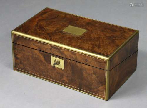 A 19th century figured walnut & brass-mounted writing sl...