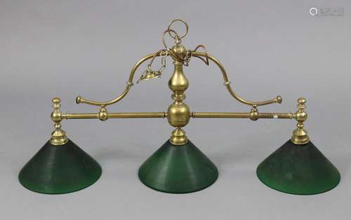 A brass three-branch overhead snooker/billiards table light ...