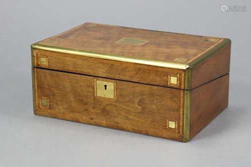 A Victorian inlaid & brass figured walnut writing slope;...