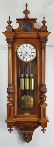 A late 19th century Vienna-type regulator wall clock with tw...