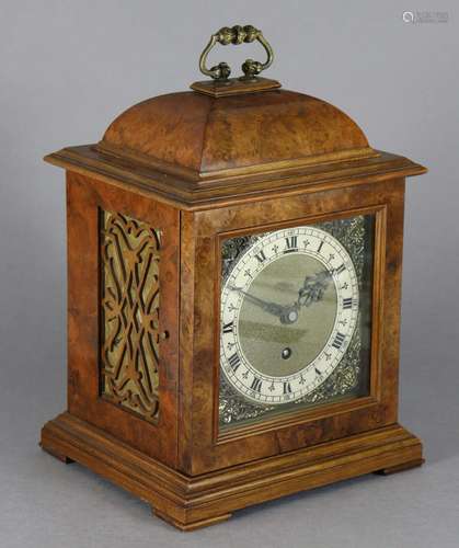 A 20th century burr-walnut veneered bracket clock, 8½” wide ...