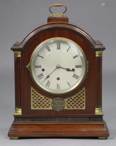 An Edwardian bracket clock in mahogany & brass architect...