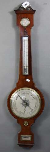 A 19th century banjo barometer with 7½” silvered dial, therm...