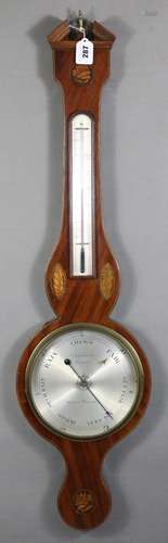 A 19th century banjo barometer with 8” silvered dial engrave...